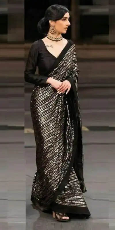 Black Georgette With Sequence All Over Saree