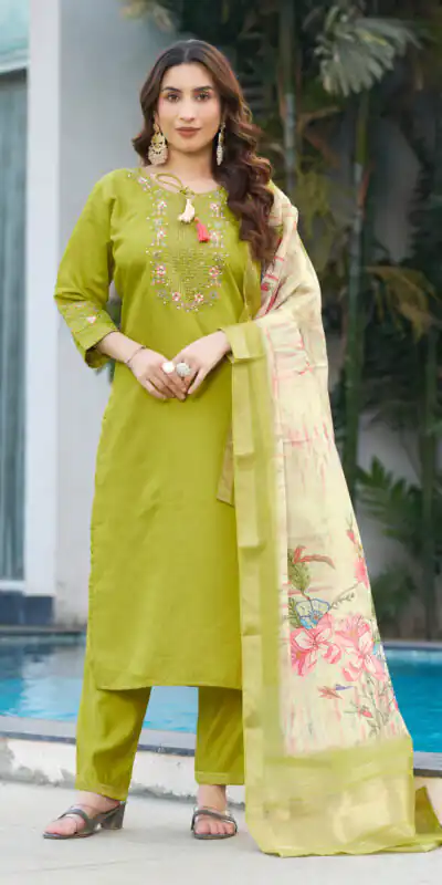 Green Viscose Silk Digital Print Embroider Work Salwar Suit