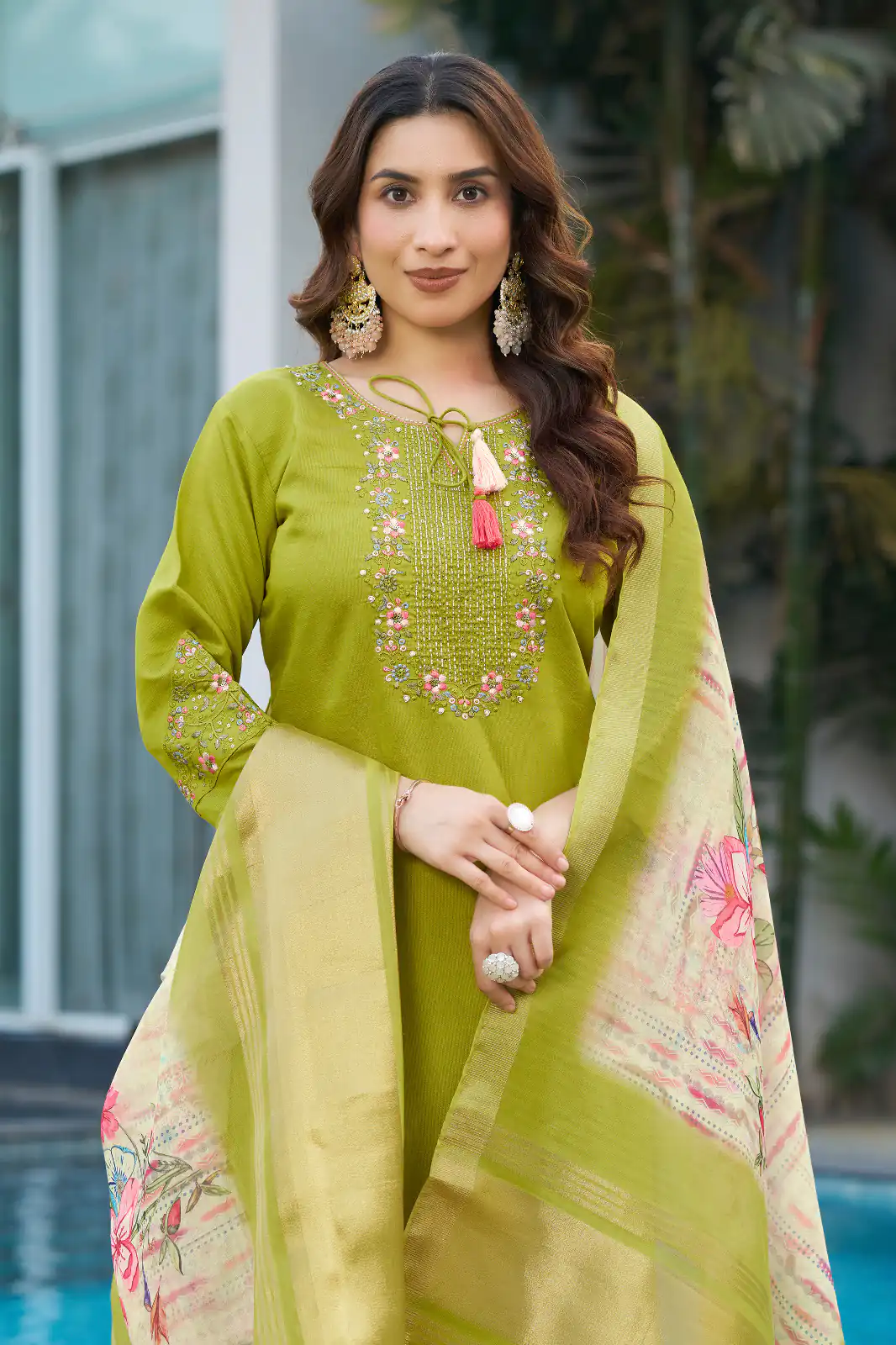 Green Viscose Silk Digital Print Embroider Work Salwar Suit - Image 3