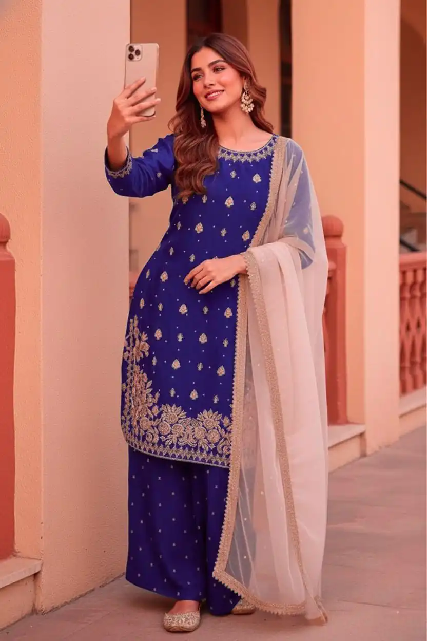 Blue Zimmy Silk Embroider Work Salwar Suit