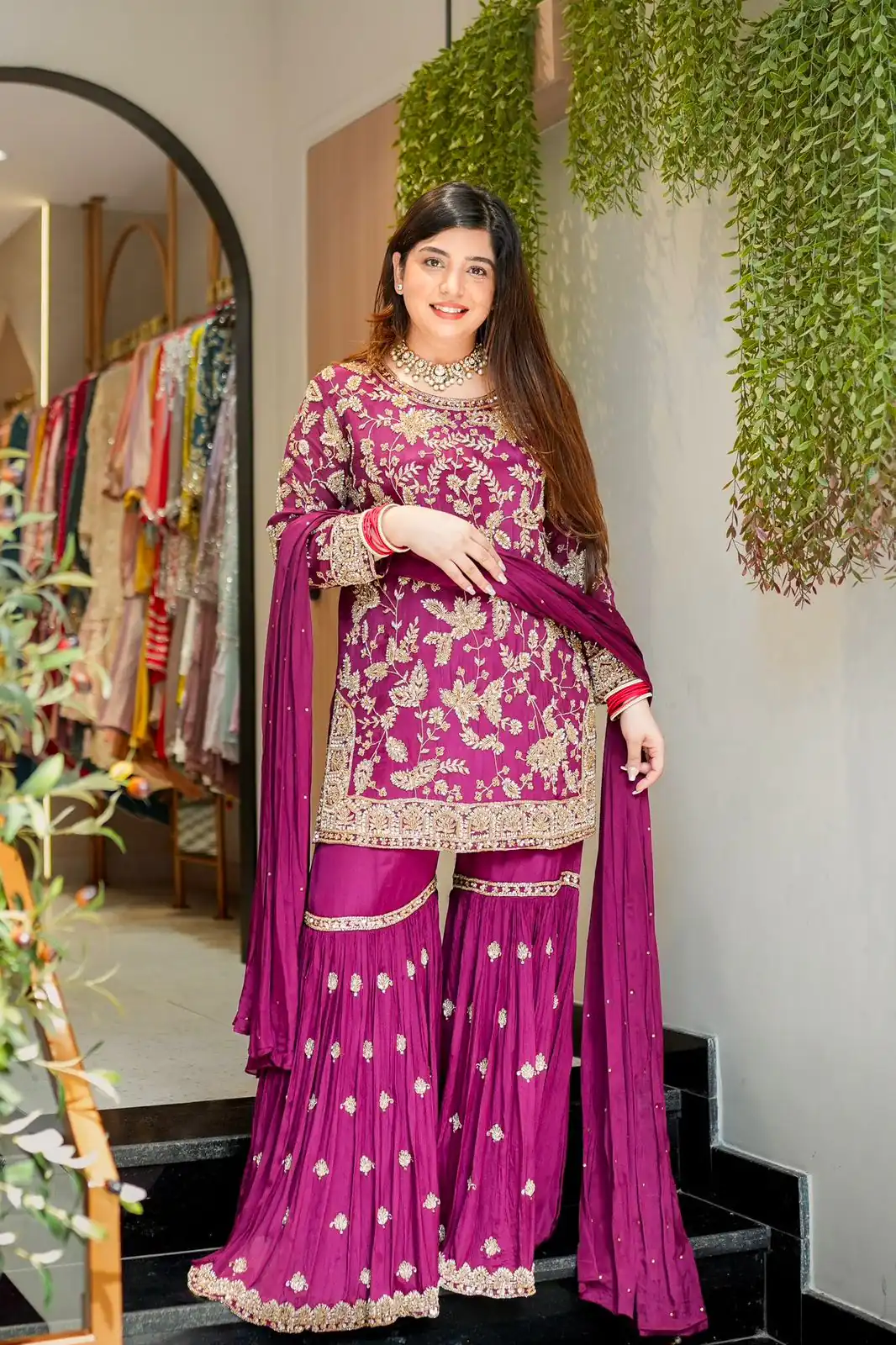 Pretty Wine Georgette Sequence Work Salwar Suit