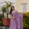 Lavender Vichitra Silk Embroider Work Gown