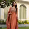 Rust Vichitra Silk Embroider Work Gown