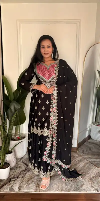 WW G 6000 Black Viscous Chinon Salwar Suit with Lace Work & Embroidery Work. Exclusive Offer ₹2499. Delivery 4-6 Working Days. Shop now. | Casual Suits, Jump Suits, Creative suits, Designer Suits, Palazzo Suits, Party Wear Suits, Patiala Suits, Salwar suit, Straight Suits