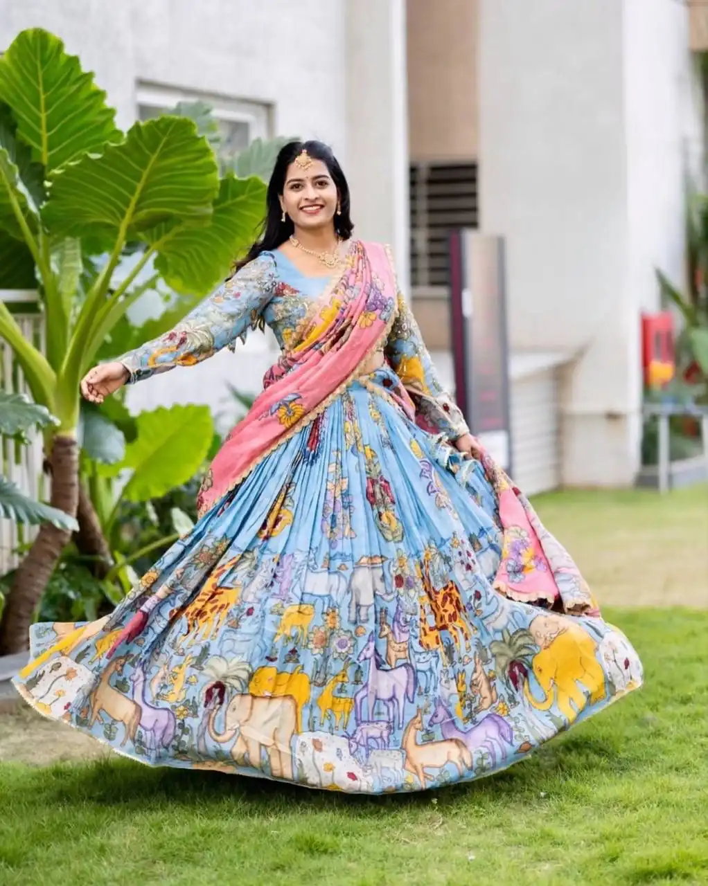 PC 546 Blue in Cotton. Kalamkari Print Lehenga Choli Wedding, Party, Festive, Events, Now at just ₹2099. Delivery 4-6 Working Days. Shop now. | Bollywood Lehenga, Creative Lehenga, Designer Lehenga, Embroidered Lehenga, Lehenga, Party Wear Lehenga