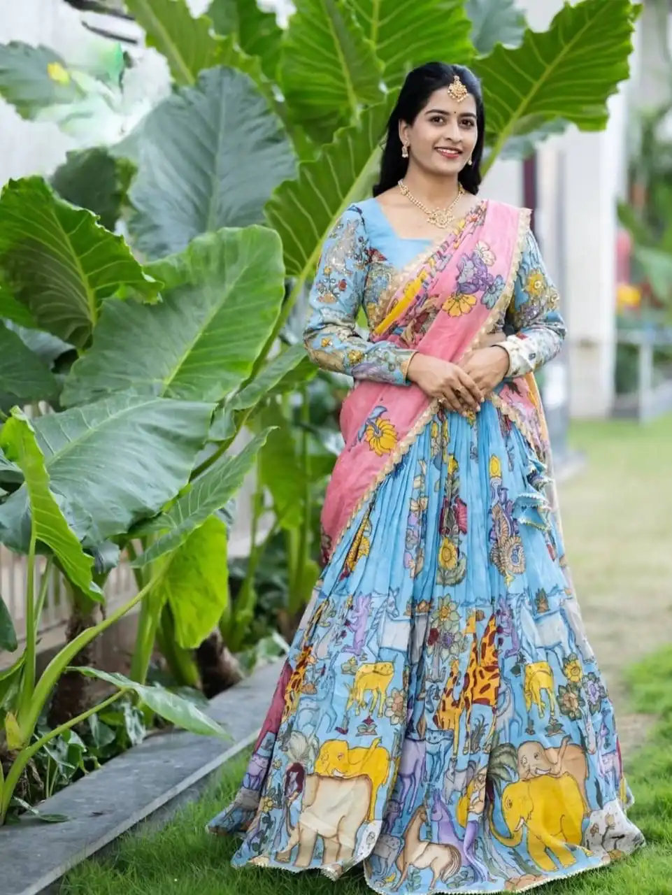 PC 546 Blue in Cotton. Kalamkari Print Lehenga Choli Wedding, Party, Festive, Events, Now at just ₹2099. Delivery 4-6 Working Days. Shop now. | Bollywood Lehenga, Creative Lehenga, Designer Lehenga, Embroidered Lehenga, Lehenga, Party Wear Lehenga