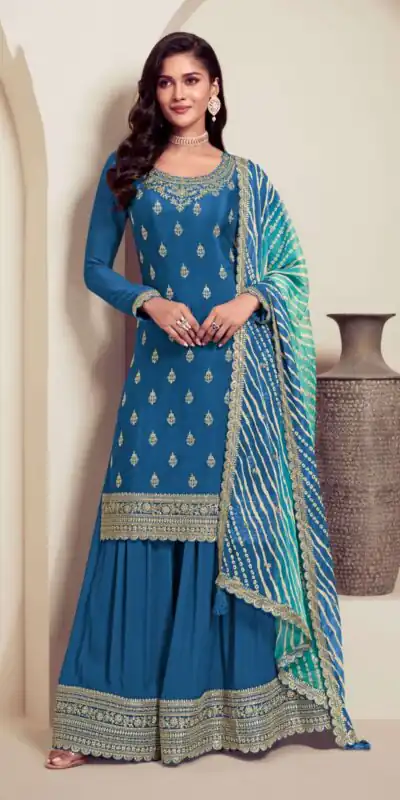 FC 72961 Blue Viscous Chinon Salwar Suit with Lace Work & Embroidery Work. Exclusive Offer ₹2549. Delivery 4-6 Working Days. Shop now. | Casual Suits, Jump Suits, Creative suits, Designer Suits, Palazzo Suits, Party Wear Suits, Patiala Suits, Salwar suit, Straight Suits