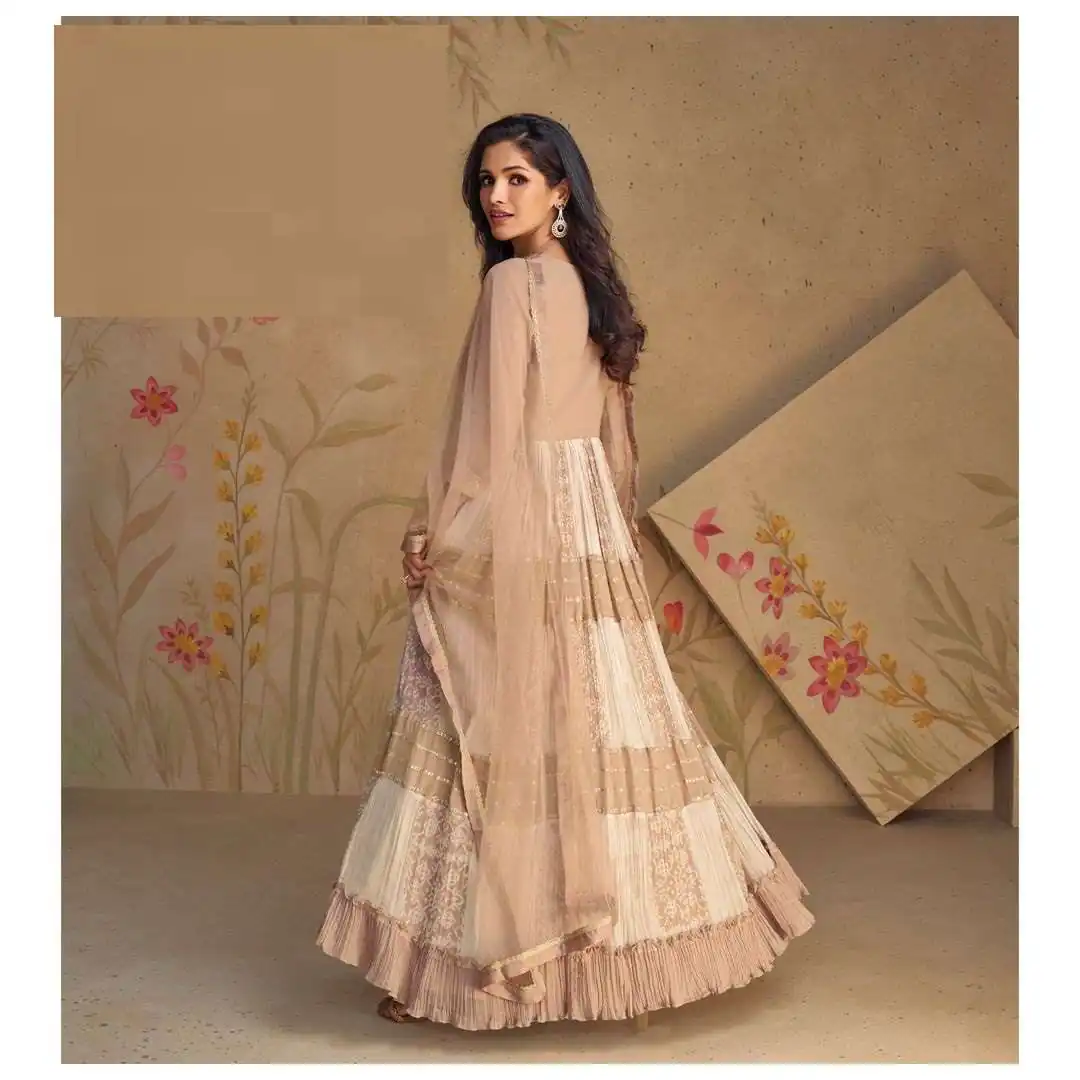 Aglow Cream Fox Georgette Embroider Work Salwar Suit - Image 2