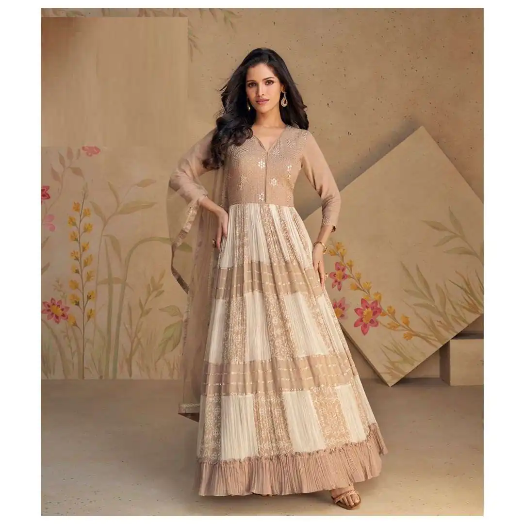 Aglow Cream Fox Georgette Embroider Work Salwar Suit