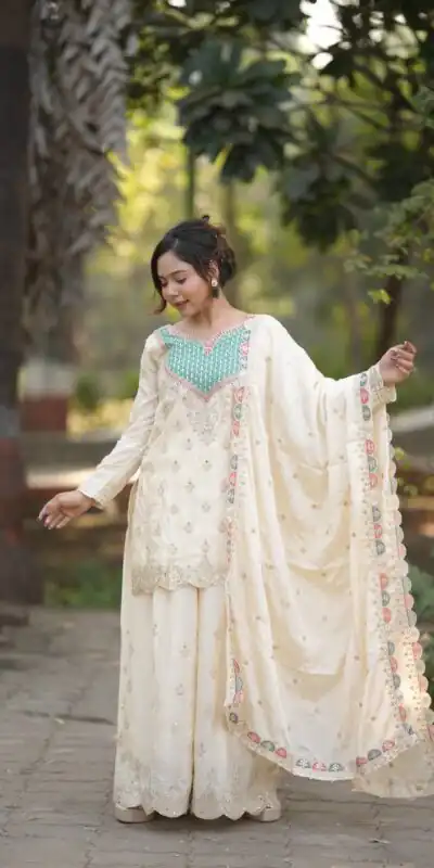 WW G 6000 Off White Viscous Chinon Salwar Suit with Lace Work & Embroidery Work. Exclusive Offer ₹2499. Delivery 4-6 Working Days. Shop now. | Casual Suits, Jump Suits, Creative suits, Designer Suits, Palazzo Suits, Party Wear Suits, Patiala Suits, Salwar suit, Straight Suits