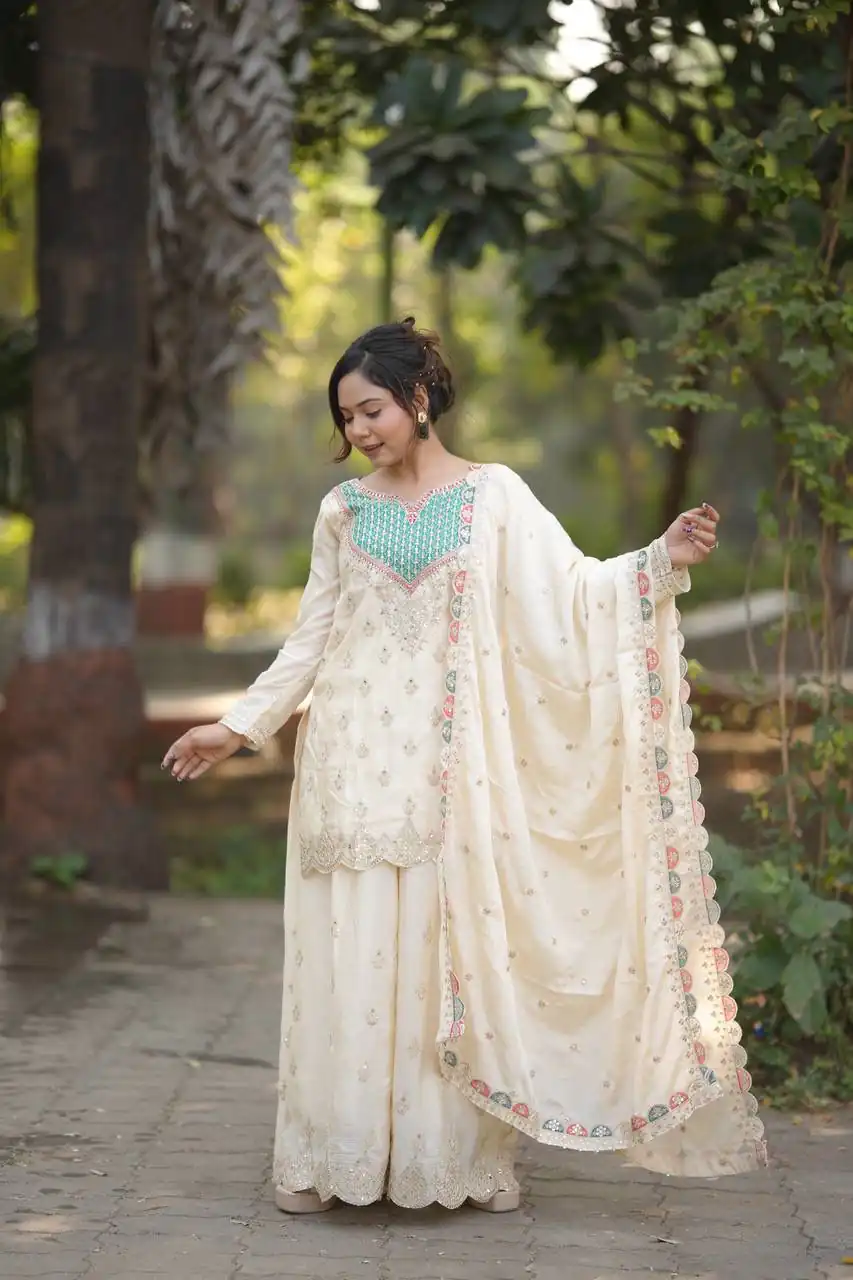WW G 6000 Off White Viscous Chinon Salwar Suit with Lace Work & Embroidery Work. Exclusive Offer ₹2499. Delivery 4-6 Working Days. Shop now. | Casual Suits, Jump Suits, Creative suits, Designer Suits, Palazzo Suits, Party Wear Suits, Patiala Suits, Salwar suit, Straight Suits