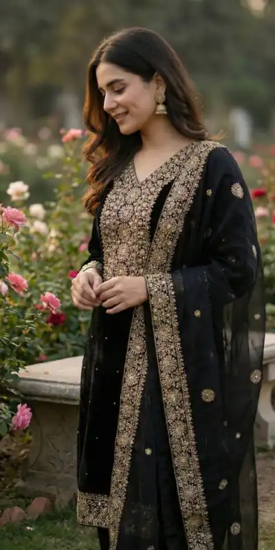JF 040 Black Fendy Silk Salwar Suitwith Embroidery Work & Lace Work. Now at just ₹2049. Delivery 4-6 Working Days. Shop now. | Casual Suits, Jump Suits, Creative suits, Designer Suits, Palazzo Suits, Party Wear Suits, Patiala Suits, Salwar suit, Straight Suits