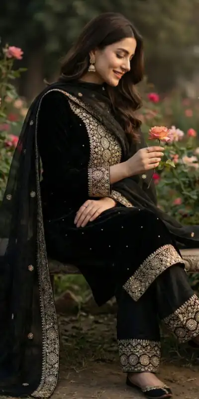 JF 040 Black Fendy Silk Salwar Suitwith Embroidery Work & Lace Work. Now at just ₹2049. Delivery 4-6 Working Days. Shop now. | Casual Suits, Jump Suits, Creative suits, Designer Suits, Palazzo Suits, Party Wear Suits, Patiala Suits, Salwar suit, Straight Suits