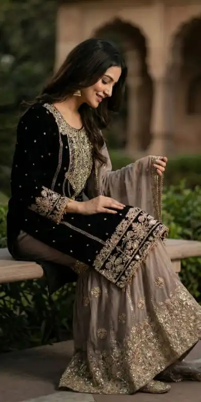 SR 1706 Black Faux Georgette Gown Perfect for Wedding, Party, Makar Sankranti, Karwa Chauth, Ethnic Day – . Now at just ₹1949. Delivery 4-6 Working D | Casual Suits, Jump Suits, Creative suits, Designer Suits, Palazzo Suits, Party Wear Suits, Patiala Suits, Salwar suit, Straight Suits