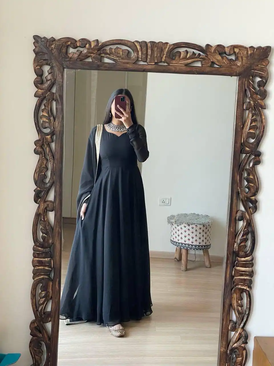 FB L226 Black Faux Georgette Gown Perfect for Wedding, Party, Makar Sankranti, Karwa Chauth, Ethnic Day – . Now at just ₹1799. Delivery 4-6 Working D | Bollywood Gowns, Creative Gowns, Designer Gowns, Embroidered Gowns, Gowns, Party Wear Gowns