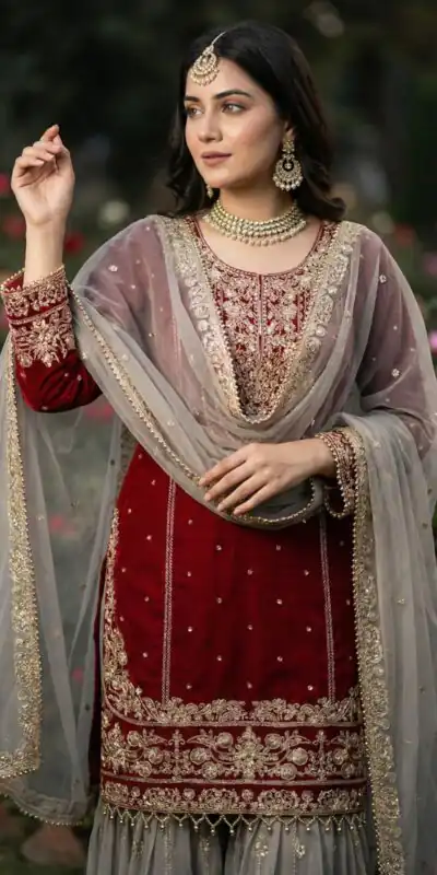 SR 1706 Maroon Faux Georgette Gown Perfect for Wedding, Party, Makar Sankranti, Karwa Chauth, Ethnic Day – . Now at just ₹1949. Delivery 4-6 Working D | Casual Suits, Jump Suits, Creative suits, Designer Suits, Palazzo Suits, Party Wear Suits, Patiala Suits, Salwar suit, Straight Suits