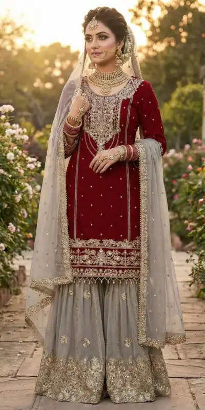 SR 1706 Maroon Faux Georgette Gown Perfect for Wedding, Party, Makar Sankranti, Karwa Chauth, Ethnic Day – . Now at just ₹1949. Delivery 4-6 Working D | Casual Suits, Jump Suits, Creative suits, Designer Suits, Palazzo Suits, Party Wear Suits, Patiala Suits, Salwar suit, Straight Suits