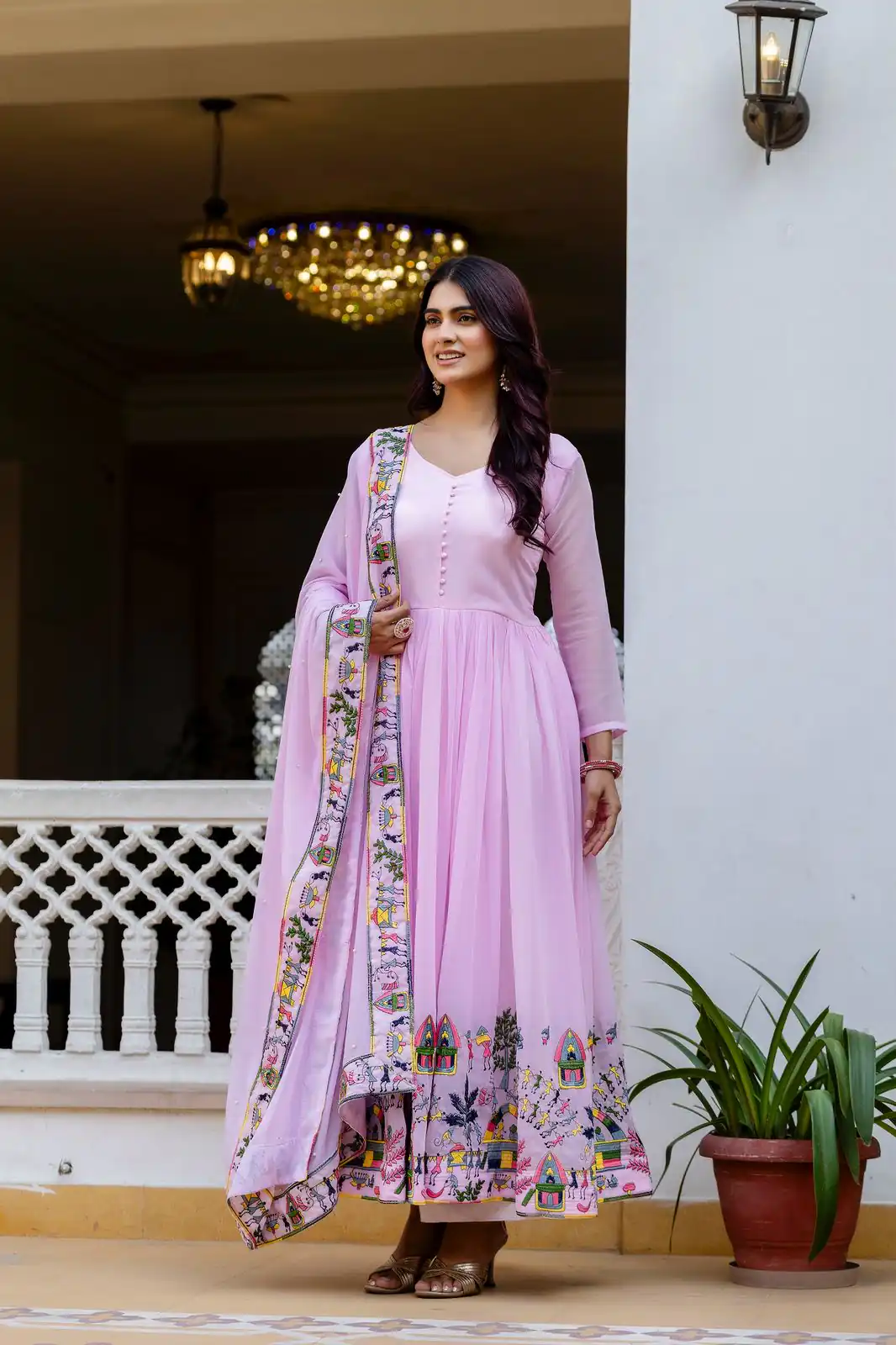 RR 41 Pink Faux Georgette Gown Perfect for Wedding, Party, Makar Sankranti, Karwa Chauth, Ethnic Day – . Now at just ₹2599. Delivery 4-6 Working D | Bollywood Gowns, Creative Gowns, Designer Gowns, Embroidered Gowns, Gowns, Party Wear Gowns