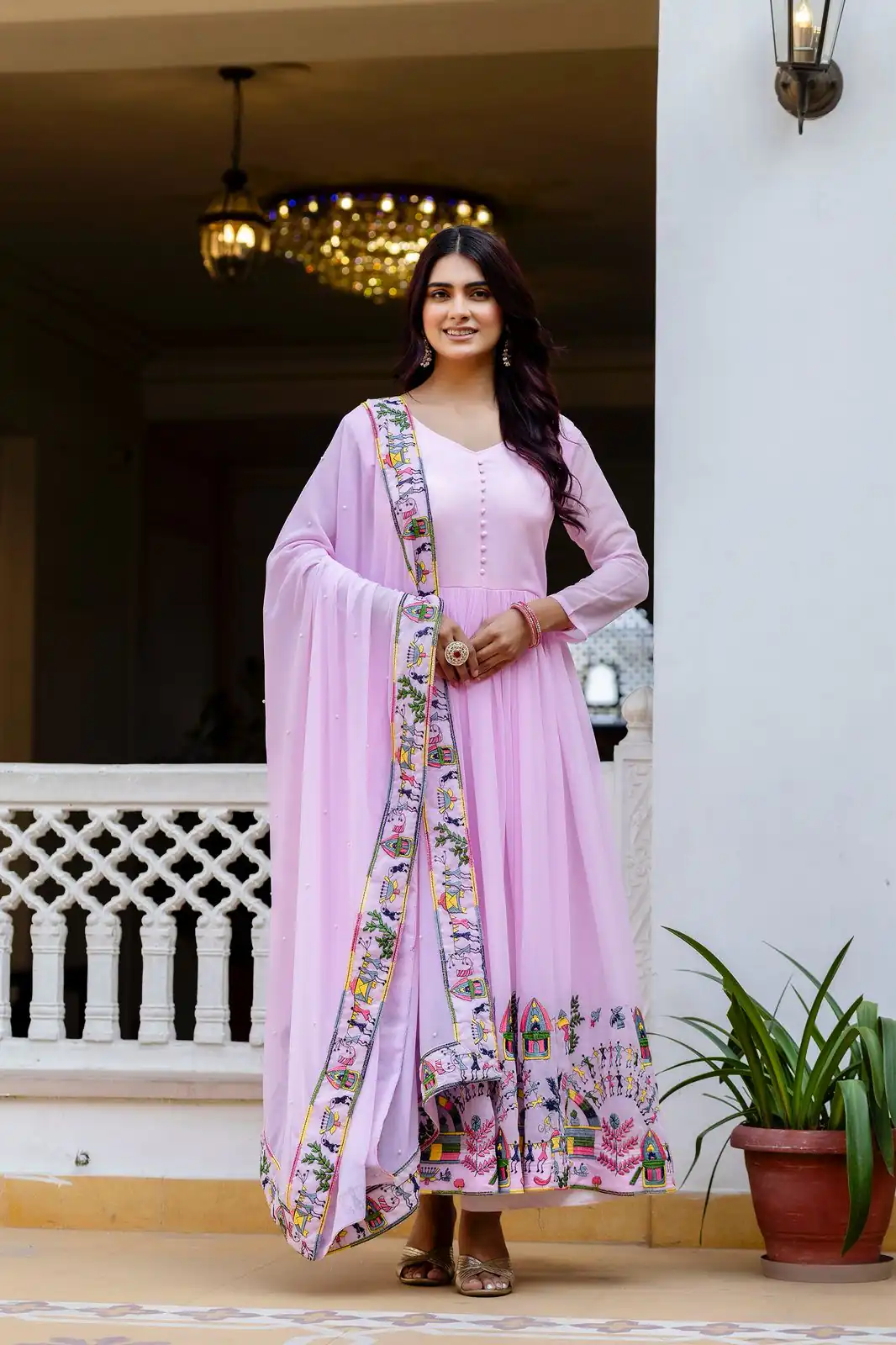RR 41 Pink Faux Georgette Gown Perfect for Wedding, Party, Makar Sankranti, Karwa Chauth, Ethnic Day – . Now at just ₹2599. Delivery 4-6 Working D | Bollywood Gowns, Creative Gowns, Designer Gowns, Embroidered Gowns, Gowns, Party Wear Gowns