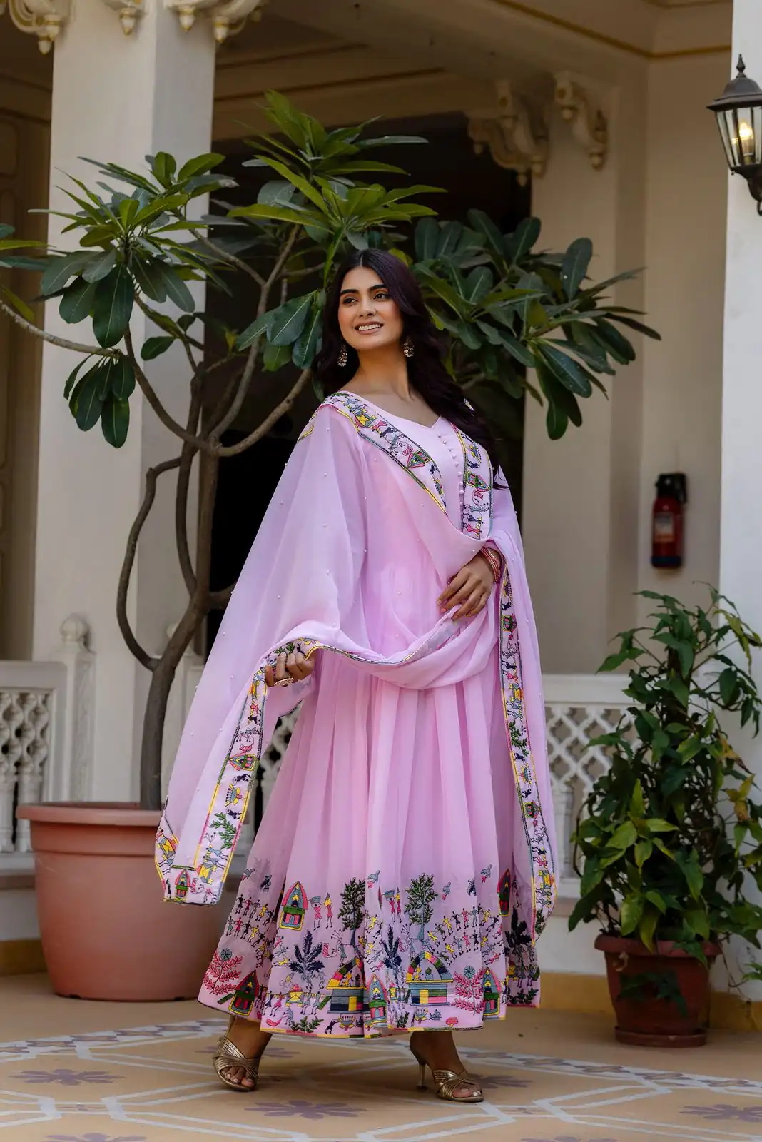 RR 41 Pink Faux Georgette Gown Perfect for Wedding, Party, Makar Sankranti, Karwa Chauth, Ethnic Day – . Now at just ₹2599. Delivery 4-6 Working D | Bollywood Gowns, Creative Gowns, Designer Gowns, Embroidered Gowns, Gowns, Party Wear Gowns