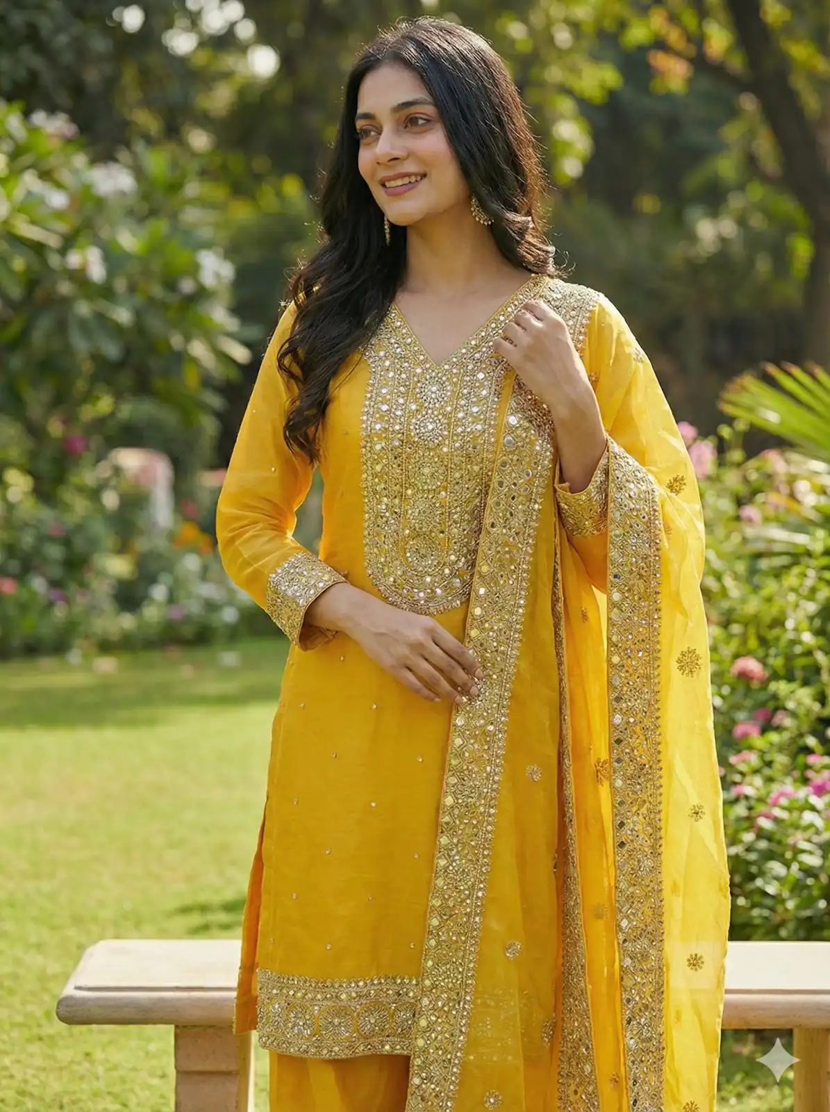 JF 040 Yellow Fendy Silk Salwar Suitwith Embroidery Work & Lace Work. Now at just ₹2049. Delivery 4-6 Working Days. Shop now. | Casual Suits, Jump Suits, Creative suits, Designer Suits, Palazzo Suits, Party Wear Suits, Patiala Suits, Salwar suit, Straight Suits