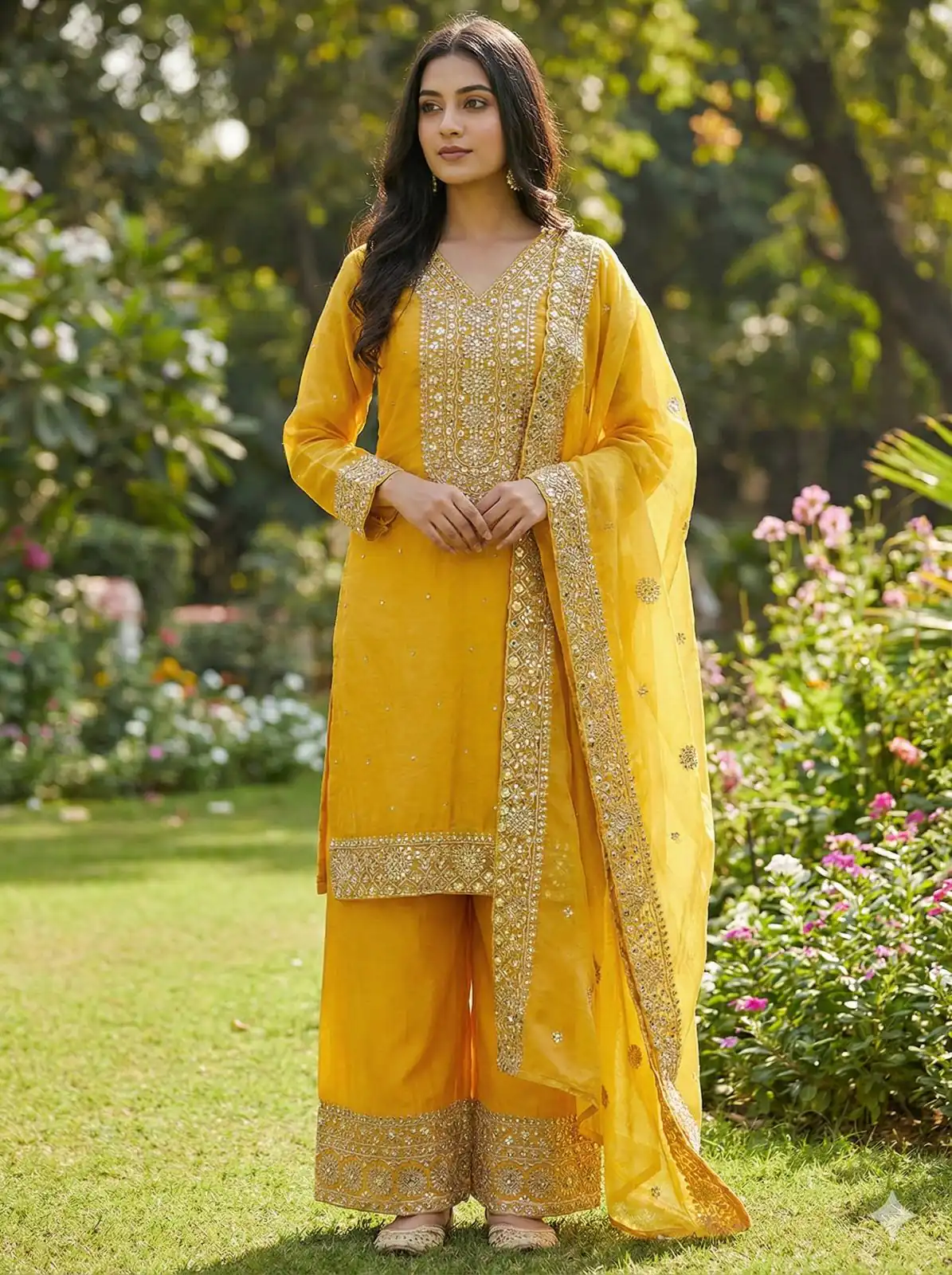 JF 040 Yellow Fendy Silk Salwar Suitwith Embroidery Work & Lace Work. Now at just ₹2049. Delivery 4-6 Working Days. Shop now. | Casual Suits, Jump Suits, Creative suits, Designer Suits, Palazzo Suits, Party Wear Suits, Patiala Suits, Salwar suit, Straight Suits