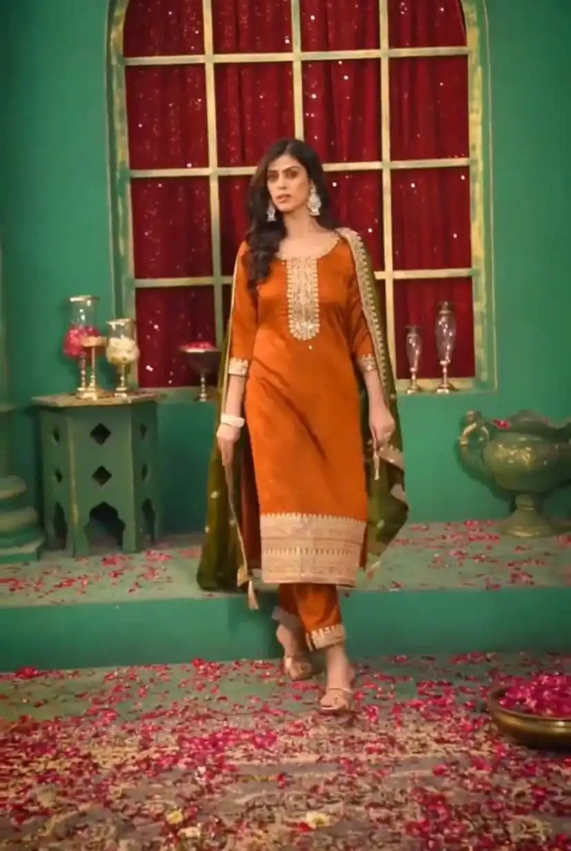 DC 96 Orange Color Chinon Silk Salwar Suit with Embroidery Work. Online Get it for ₹2149. Delivery 4-6 Working Days. Shop now. | Casual Suits, Jump Suits, Creative suits, Designer Suits, Palazzo Suits, Party Wear Suits, Patiala Suits, Salwar suit, Straight Suits