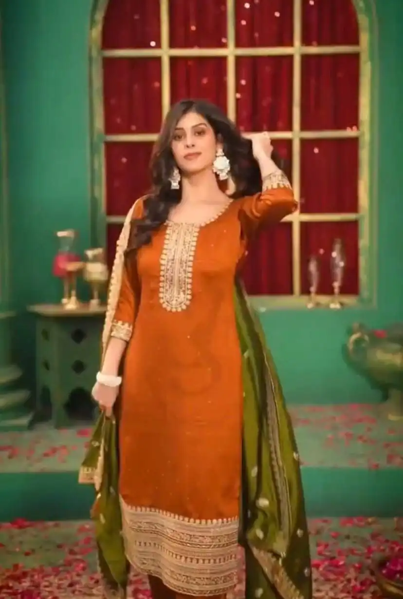 DC 96 Orange Color Chinon Silk Salwar Suit with Embroidery Work. Online Get it for ₹2149. Delivery 4-6 Working Days. Shop now. | Casual Suits, Jump Suits, Creative suits, Designer Suits, Palazzo Suits, Party Wear Suits, Patiala Suits, Salwar suit, Straight Suits