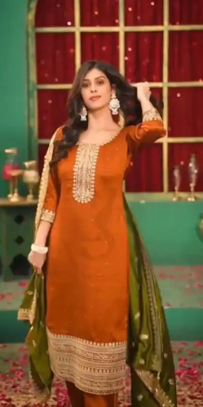 DC 96 Orange Color Chinon Silk Salwar Suit with Embroidery Work. Online Get it for ₹2149. Delivery 4-6 Working Days. Shop now. | Casual Suits, Jump Suits, Creative suits, Designer Suits, Palazzo Suits, Party Wear Suits, Patiala Suits, Salwar suit, Straight Suits