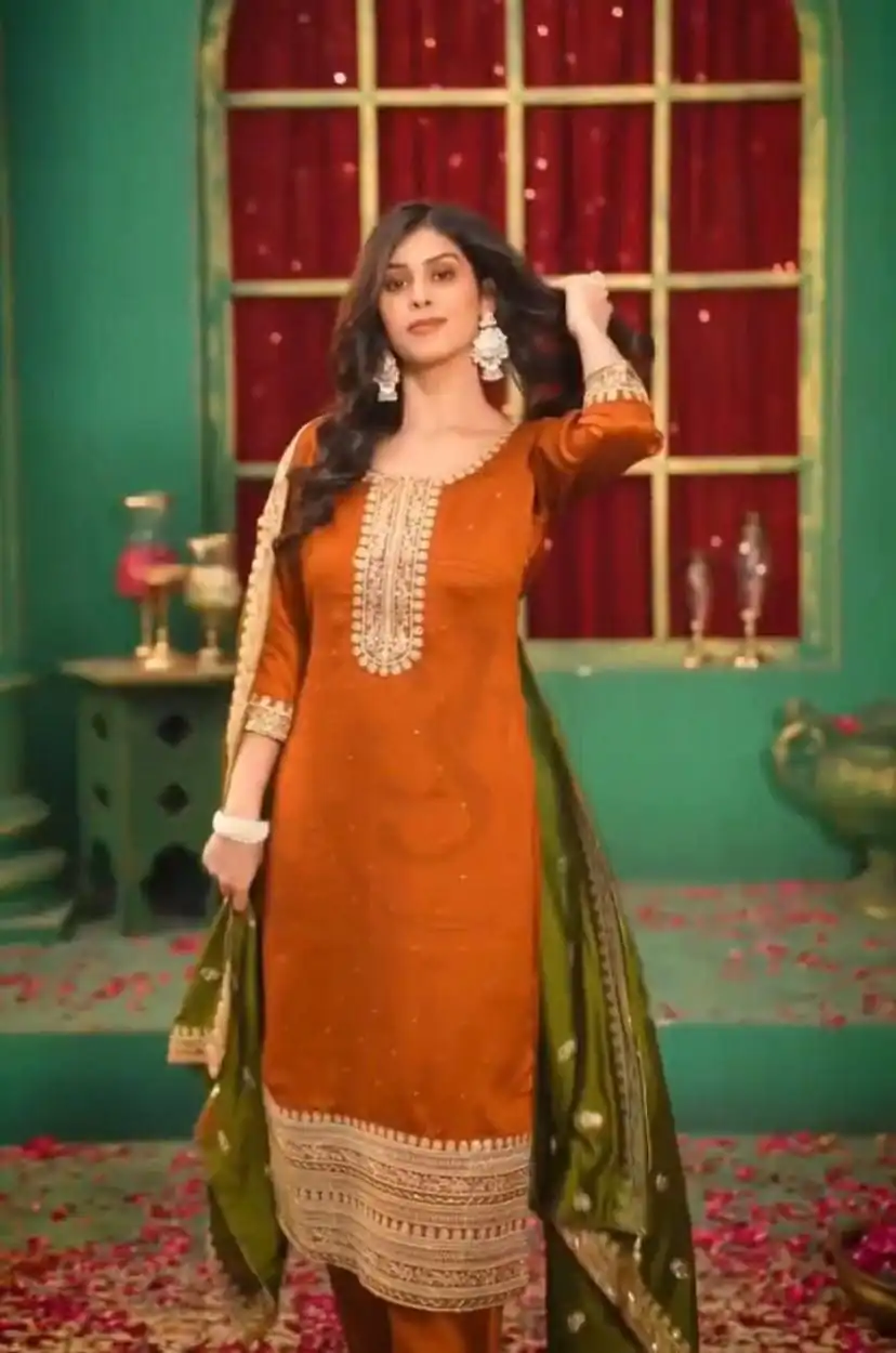 DC 96 Orange Color Chinon Silk Salwar Suit with Embroidery Work. Online Get it for ₹2149. Delivery 4-6 Working Days. Shop now. | Casual Suits, Jump Suits, Creative suits, Designer Suits, Palazzo Suits, Party Wear Suits, Patiala Suits, Salwar suit, Straight Suits