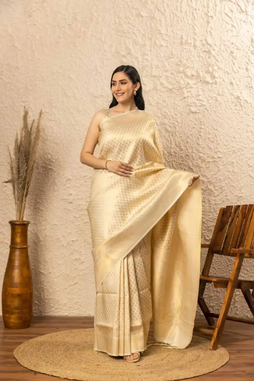 KPR 073 Off White Soft Lichi Silk Saree Perfect for Wedding, Party, Reception, Diwali, Ethnic Day – . Affordable Price ₹1299. Delivery 4-6 Working Days. | Creative Sarees, Bollywood Sarees, Designer Sarees, Embroidered Sarees, Ethnic Saree, Modern Digital sarees, Party Wear Sarees, Sarees