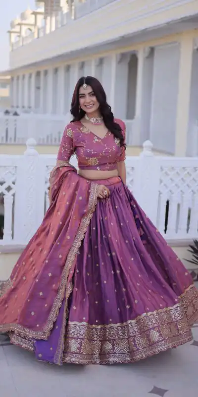 KA 5066 Purple Ysl Silk Lehenga Choli Perfect for Wedding, Party, Lohri, Pongal, Engagement – . Now at just ₹2649. Delivery 4-6 Working Days. Shop now. | Bollywood Lehenga, Creative Lehenga, Designer Lehenga, Embroidered Lehenga, Lehenga, Party Wear Lehenga