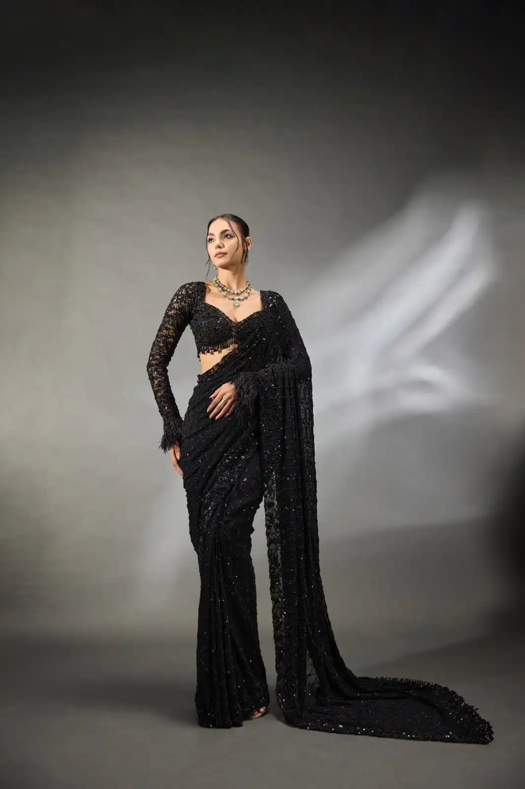DF 3474 Black Faux Georgette Saree Perfect for Wedding, Party, Bridal Wear, Baisakhi, Raksha Bandhan –. Introductory Price ₹1799. Delivery 4-6 Workin | Creative Sarees, Bollywood Sarees, Designer Sarees, Embroidered Sarees, Ethnic Saree, Modern Digital sarees, Party Wear Sarees, Sarees