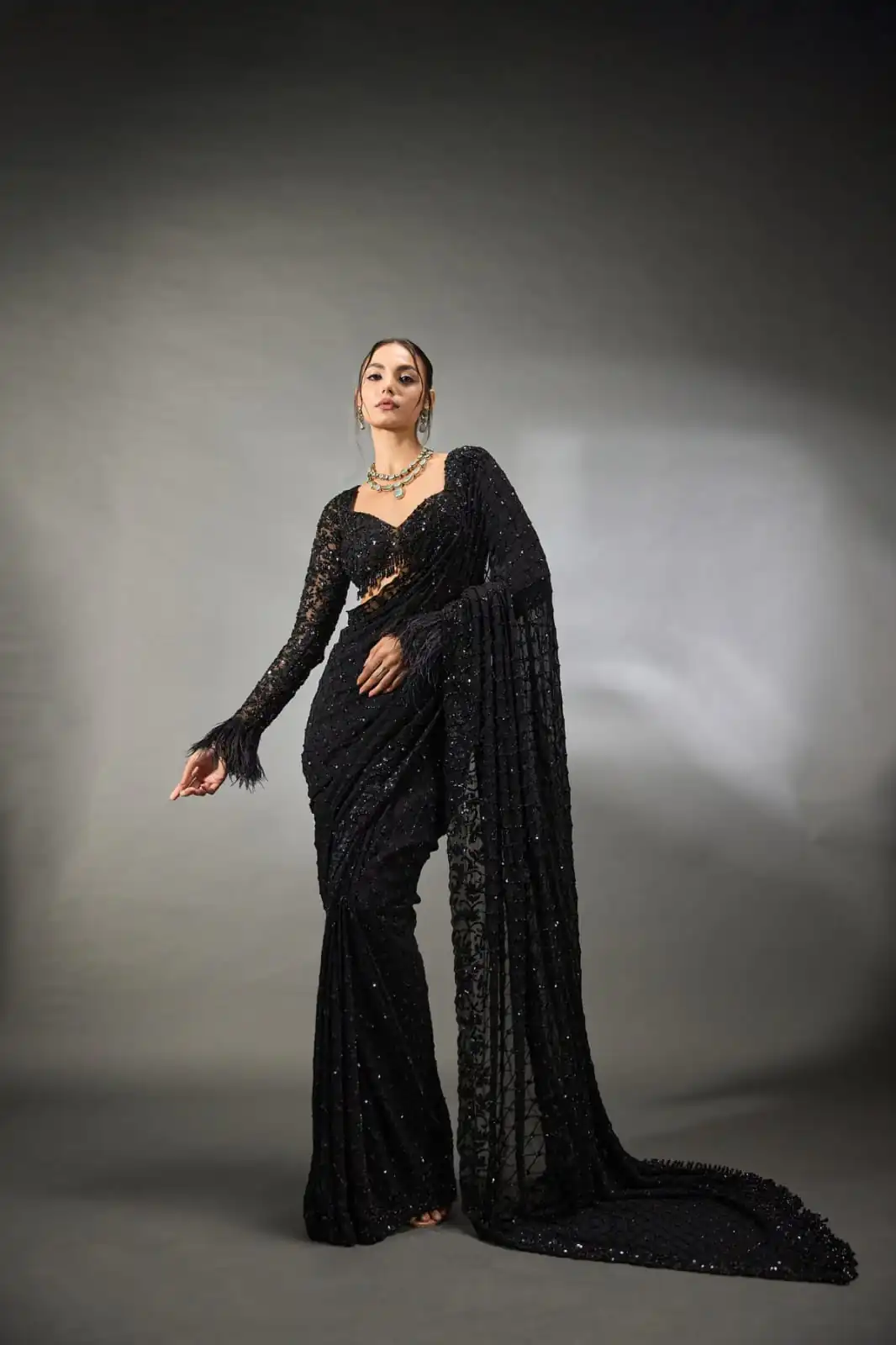 DF 3474 Black Faux Georgette Saree Perfect for Wedding, Party, Bridal Wear, Baisakhi, Raksha Bandhan –. Introductory Price ₹1799. Delivery 4-6 Workin | Creative Sarees, Bollywood Sarees, Designer Sarees, Embroidered Sarees, Ethnic Saree, Modern Digital sarees, Party Wear Sarees, Sarees