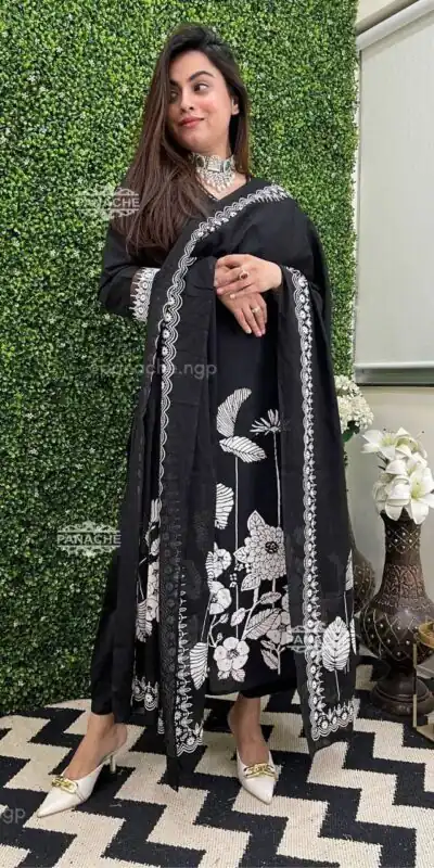 Black Georgette Digital Print Salwar Suit
