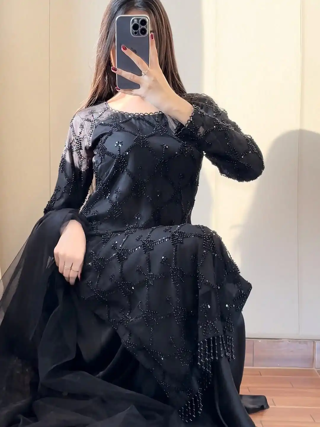 Black Soft Net Lace Embroidery Work Salwar Suit - Image 2