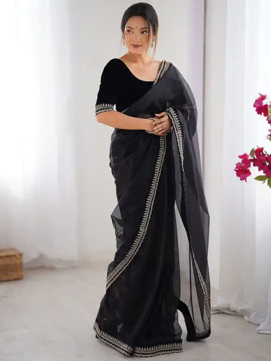 SC 1017 Black Soft Twil Net Silk Saree Perfect for Wedding, Party, Temple Visit, Reception, Sangeet – . Now at just ₹1699. Delivery 4-6 Working Days. | Creative Sarees, Bollywood Sarees, Designer Sarees, Embroidered Sarees, Ethnic Saree, Modern Digital sarees, Party Wear Sarees, Sarees