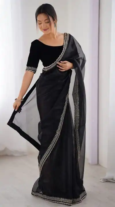 SC 1017 Black Soft Twil Net Silk Saree Perfect for Wedding, Party, Temple Visit, Reception, Sangeet – . Now at just ₹1699. Delivery 4-6 Working Days. | Creative Sarees, Bollywood Sarees, Designer Sarees, Embroidered Sarees, Ethnic Saree, Modern Digital sarees, Party Wear Sarees, Sarees