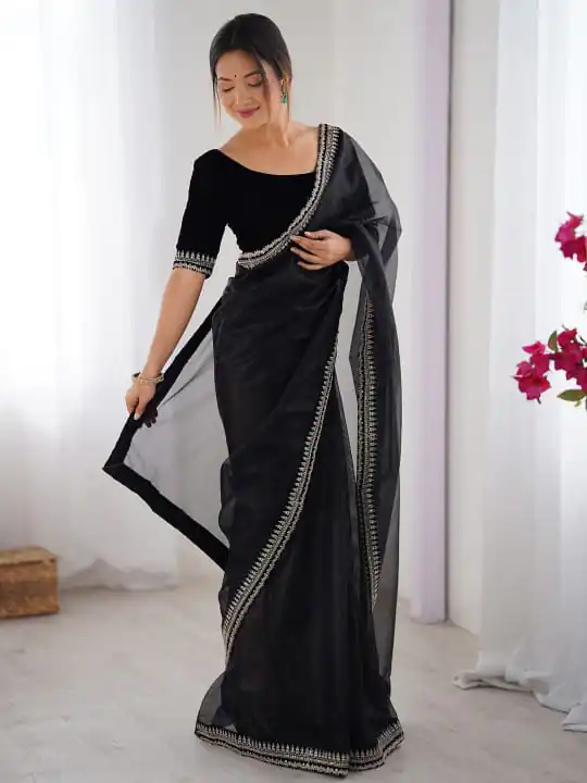 SC 1017 Black Soft Twil Net Silk Saree Perfect for Wedding, Party, Temple Visit, Reception, Sangeet – . Now at just ₹1699. Delivery 4-6 Working Days. | Creative Sarees, Bollywood Sarees, Designer Sarees, Embroidered Sarees, Ethnic Saree, Modern Digital sarees, Party Wear Sarees, Sarees