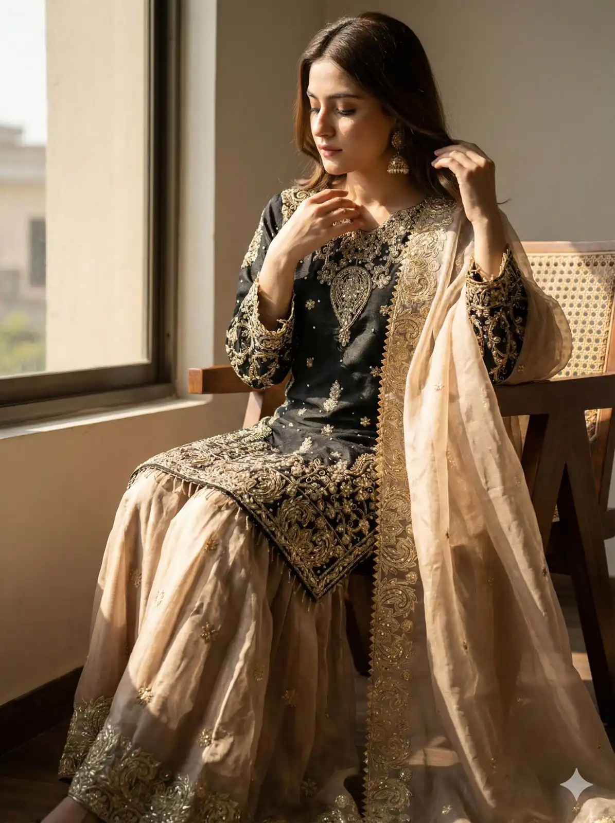 Black Zimmy Choo Silk Embroidery Work Slwar Suit - Image 3