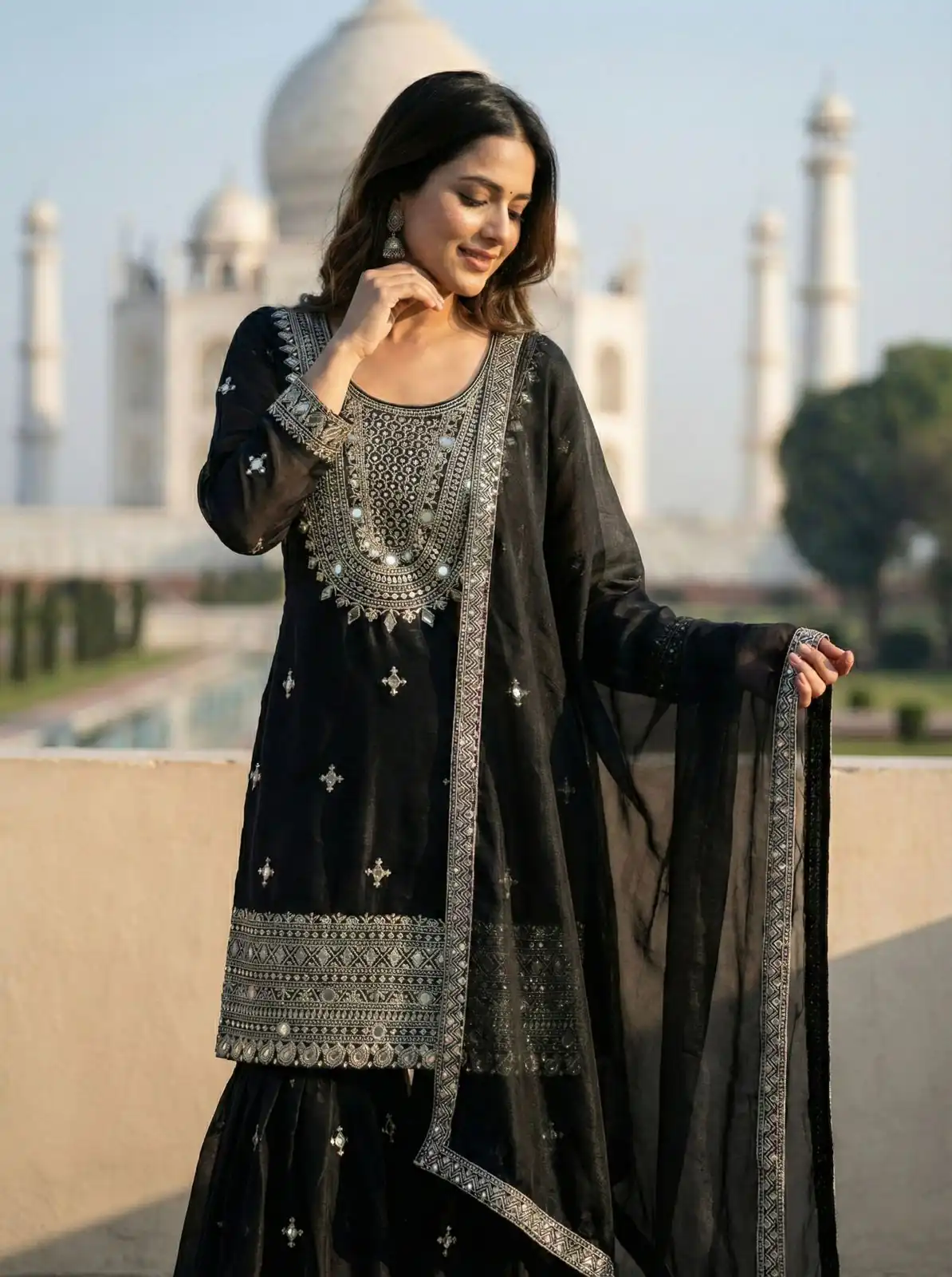 ZSR 3160 Black Zimmy Silk Salwar Suit with Embroidery Work & Mirror Work. Grab it for ₹2399. Delivery 4-6 Working Days. Shop now. | Casual Suits, Jump Suits, Creative suits, Designer Suits, Palazzo Suits, Party Wear Suits, Patiala Suits, Salwar suit, Straight Suits