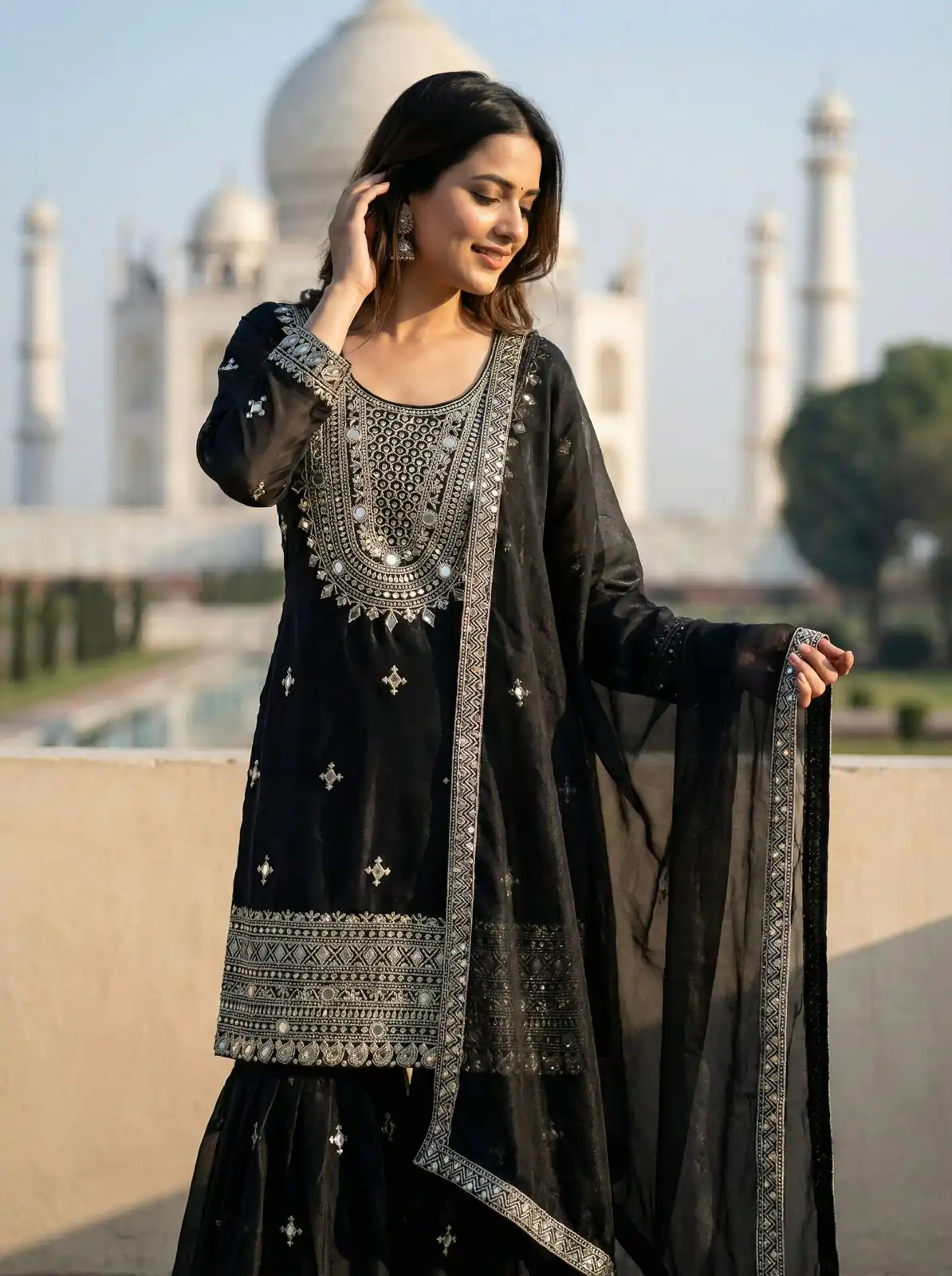 ZSR 3160 Black Zimmy Silk Salwar Suit with Embroidery Work & Mirror Work. Grab it for ₹2399. Delivery 4-6 Working Days. Shop now. | Casual Suits, Jump Suits, Creative suits, Designer Suits, Palazzo Suits, Party Wear Suits, Patiala Suits, Salwar suit, Straight Suits