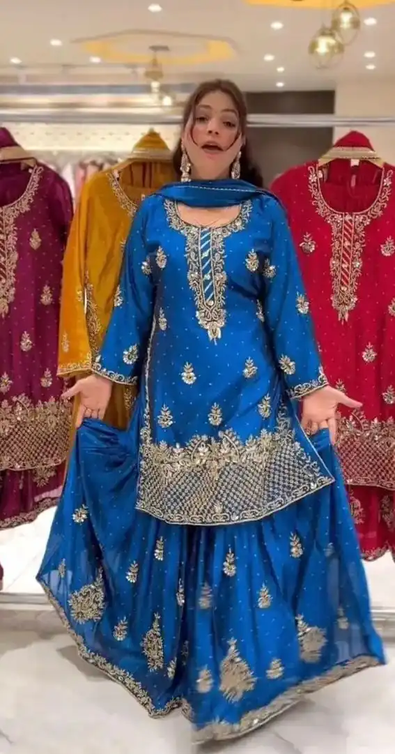 NF 1249 Blue Color Chinon Silk Salwar Suit with Embroidery Work. Online Get it for ₹2149. Delivery 4-6 Working Days. Shop now. | Casual Suits, Jump Suits, Creative suits, Designer Suits, Palazzo Suits, Party Wear Suits, Patiala Suits, Salwar suit, Straight Suits