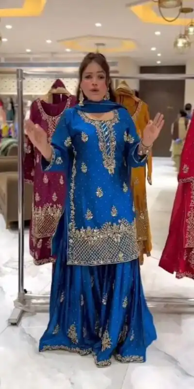 NF 1249 Blue Color Chinon Silk Salwar Suit with Embroidery Work. Online Get it for ₹2149. Delivery 4-6 Working Days. Shop now. | Casual Suits, Jump Suits, Creative suits, Designer Suits, Palazzo Suits, Party Wear Suits, Patiala Suits, Salwar suit, Straight Suits