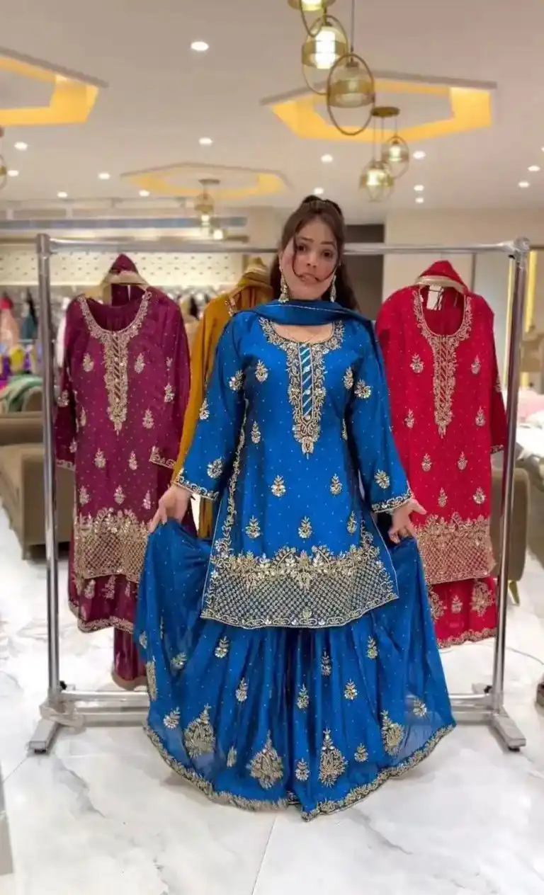 NF 1249 Blue Color Chinon Silk Salwar Suit with Embroidery Work. Online Get it for ₹2149. Delivery 4-6 Working Days. Shop now. | Casual Suits, Jump Suits, Creative suits, Designer Suits, Palazzo Suits, Party Wear Suits, Patiala Suits, Salwar suit, Straight Suits