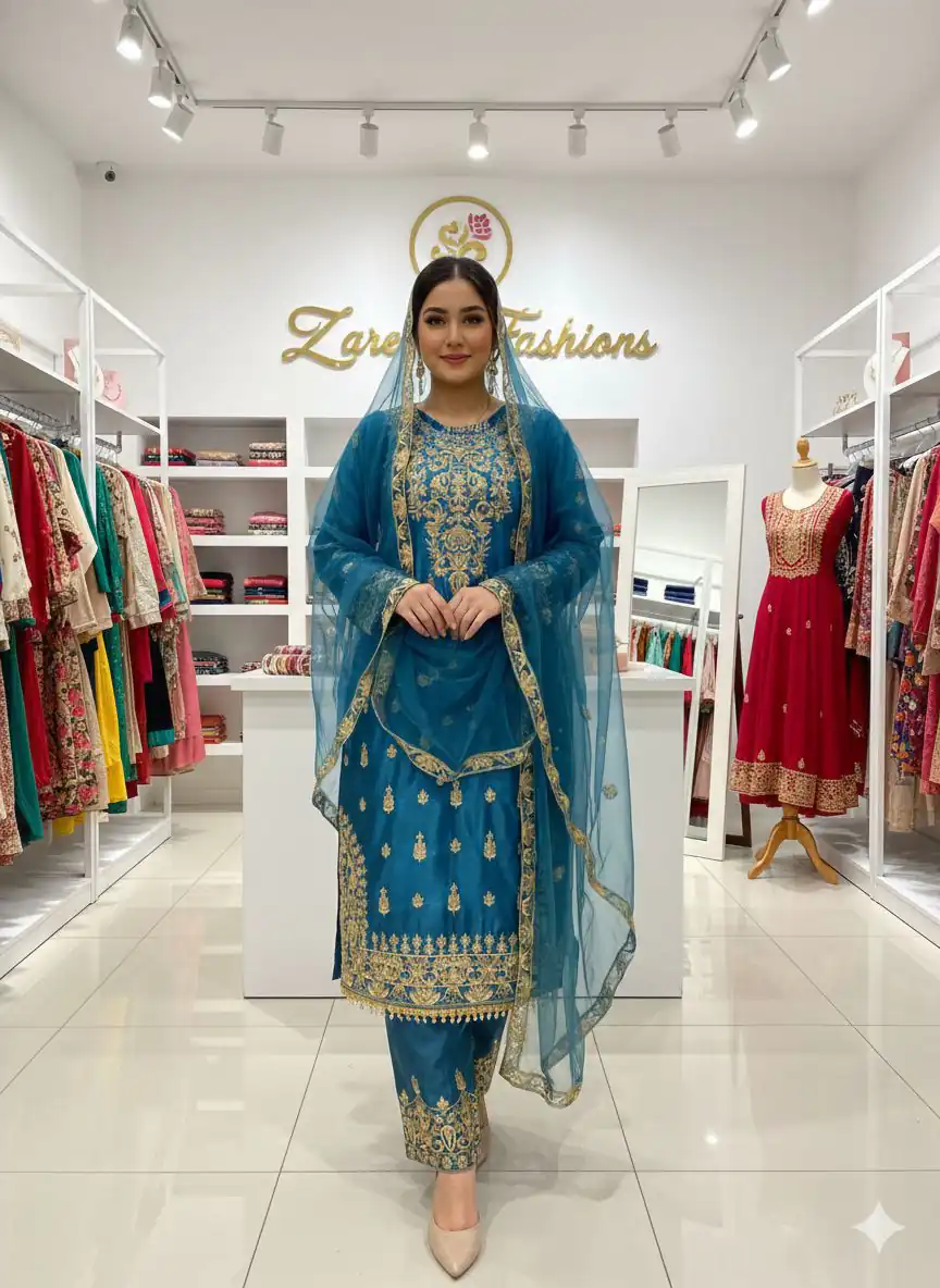 LG 2065 Blue Chinon Salwar Suit with Embroidery Work. Wedding, Party, Festive, Events, Grab it for ₹2449. Delivery 4-6 Working Days. Shop now. | Casual Suits, Jump Suits, Creative suits, Designer Suits, Palazzo Suits, Party Wear Suits, Patiala Suits, Salwar suit, Straight Suits