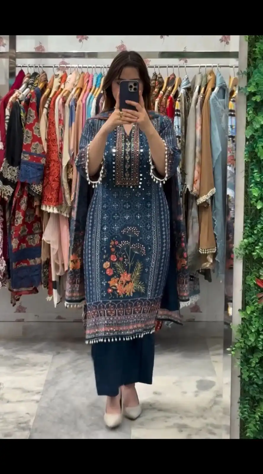 Blue Chinon With Sequence Work Salwar Suit - Image 2