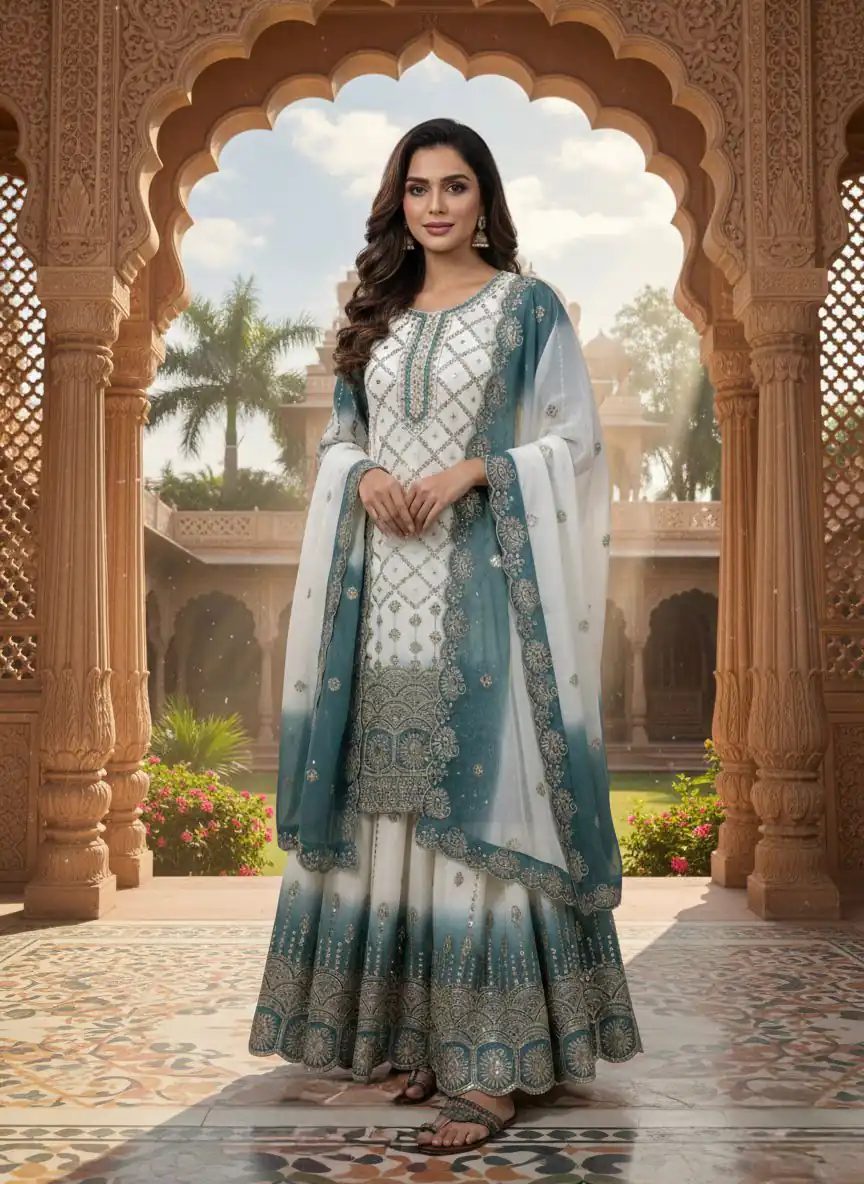 AD 223 Blue Dual Tone Star Georgette Salwar Suit with Embroidery Work. Get it for ₹2399. Delivery 4-6 Working Days. Shop now. | Casual Suits, Jump Suits, Creative suits, Designer Suits, Palazzo Suits, Party Wear Suits, Patiala Suits, Salwar suit, Straight Suits