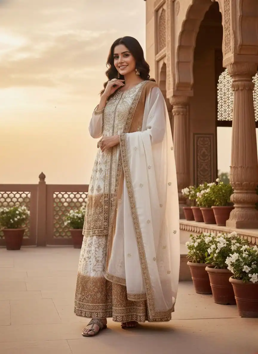 Brown Dual Star Georgette Embroider Work Salwar Suit - Image 6