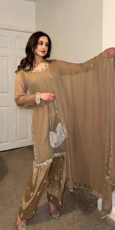 SRK 5263 Brown Color Fox Georgette Salwar Suit with Embroidery Work. Online Now at just ₹1749. Delivery 4-6 Working Days. Shop now. | Casual Suits, Jump Suits, Creative suits, Designer Suits, Palazzo Suits, Party Wear Suits, Patiala Suits, Salwar suit, Straight Suits